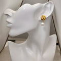 18K Gold Plated Stainless Steel Pearl Drop Earrings Classic Pendant Style Charm