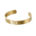 SY Personality Stainless Steel Engraved Letter Cuff Bracelet Bangle for Gold Plated Women Jewelry Gift