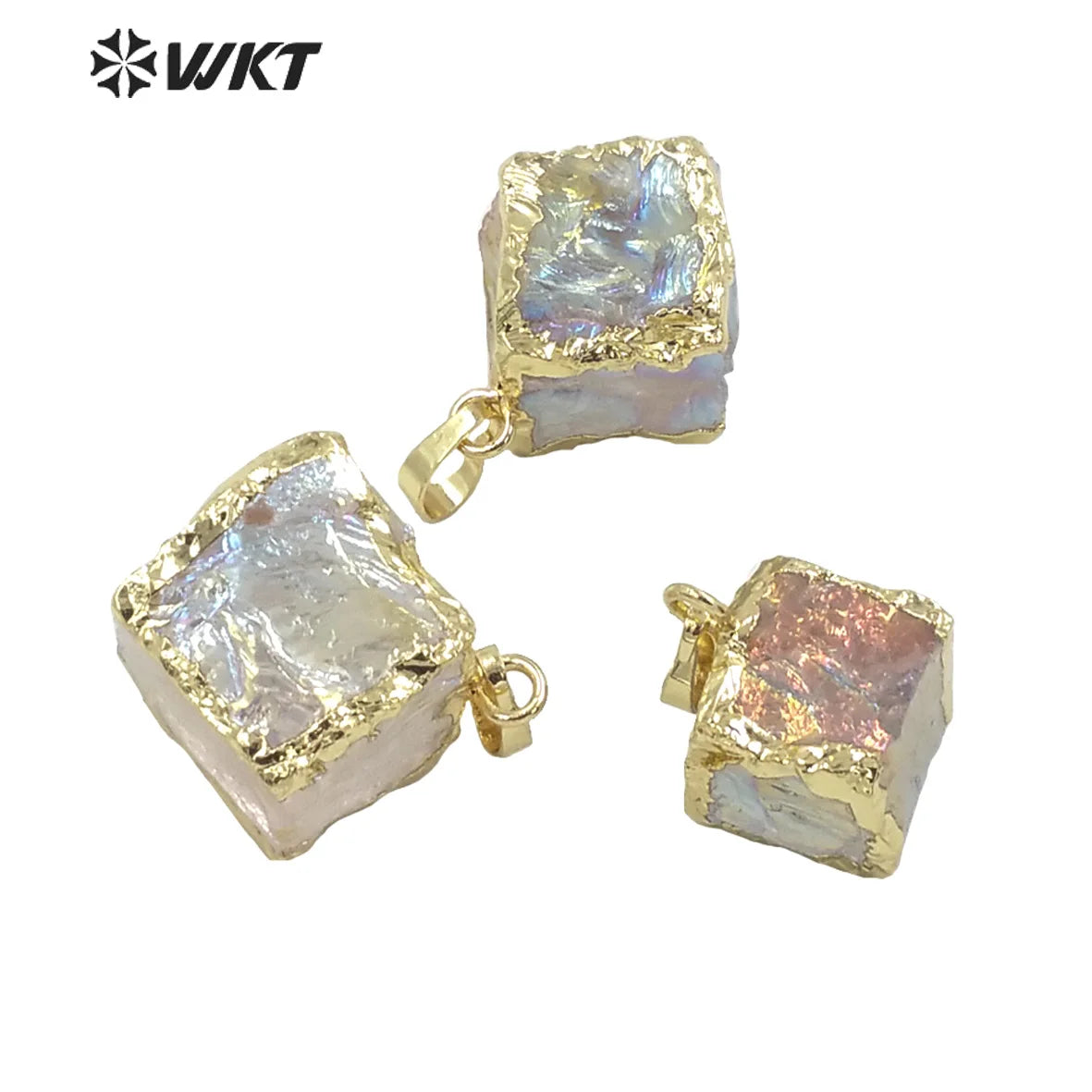 WT-P1778 High Quality Small Color Transparent Aura Crystal Square White Colorful Texture Pendant Crystal Pendant