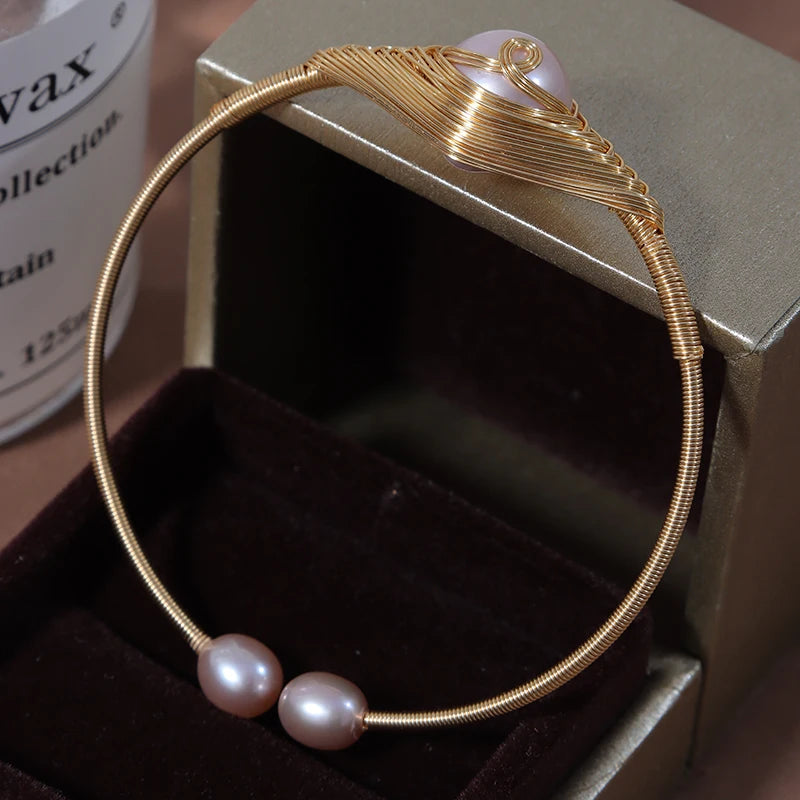 Wholesale 18k Gold Plated Homemade Pink Pearl Bracelet 13mm Freshwater Pearl Bracelet for Women-for Weddings and Gifts