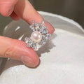 Advanced Craftsmanship Create Sparkling Fireworks Ring Crushed Ice Paired 9-10mm Natural High-quality Pearl Ring Girls Platinum
