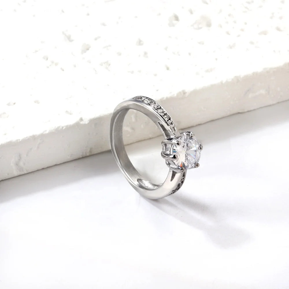 Trendy Rings Stainless Steel Jewelry Silver Plated Zircon Rings Valentine's Day Engagement Weddings