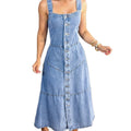 KY Button Down Wash Women's Denim Dress Special Sizes Long Jeans Dress