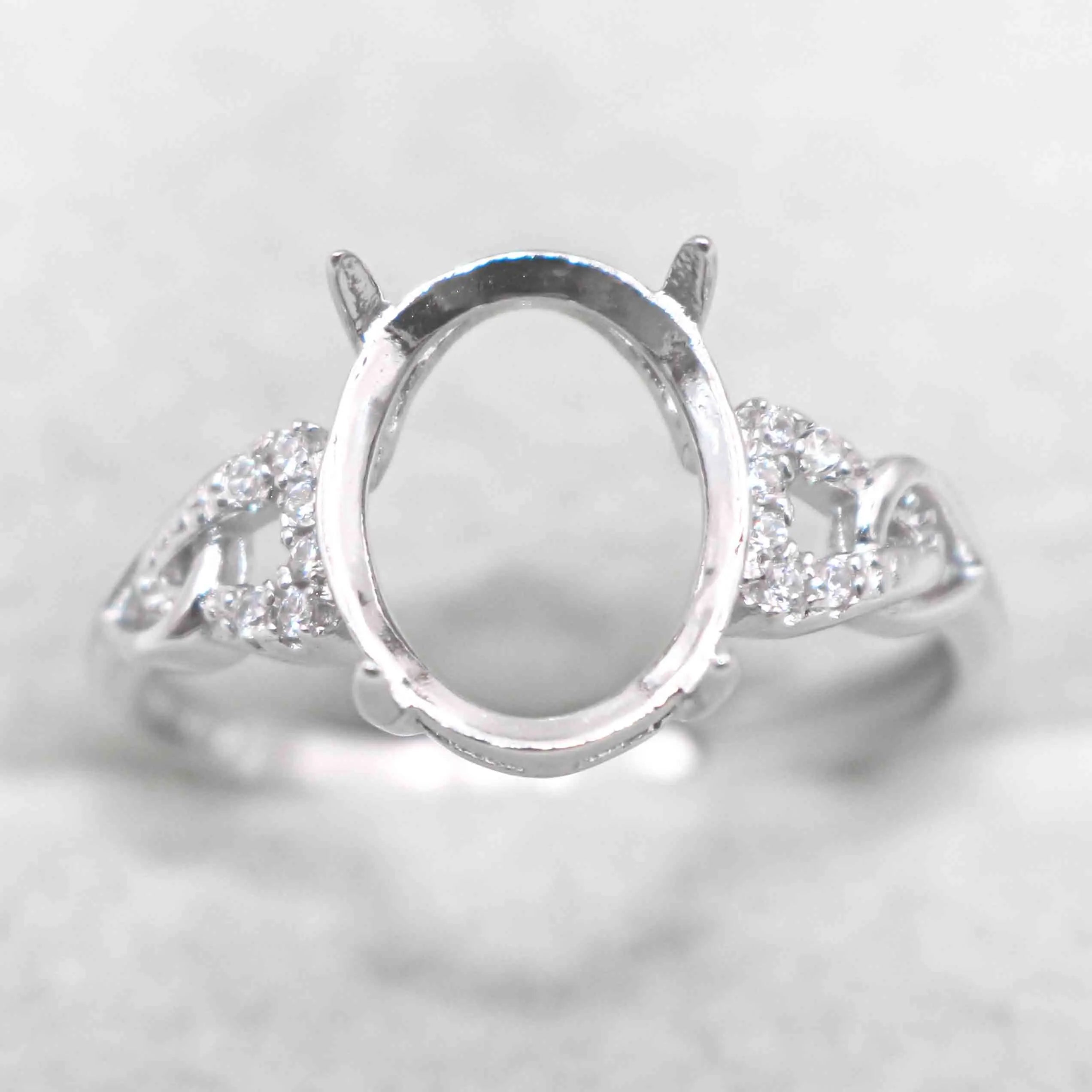 Sterling Silver 9*11mm Semi Mount Ring Empty Frame Blank Support Claws Setting S925 Base Holder Without Center Stone for Inlay