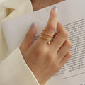 New Stainless Steel 18K Gold Plated Rotating Steel Ball Screw Rings Open Adjustable for Women Tarnish Free