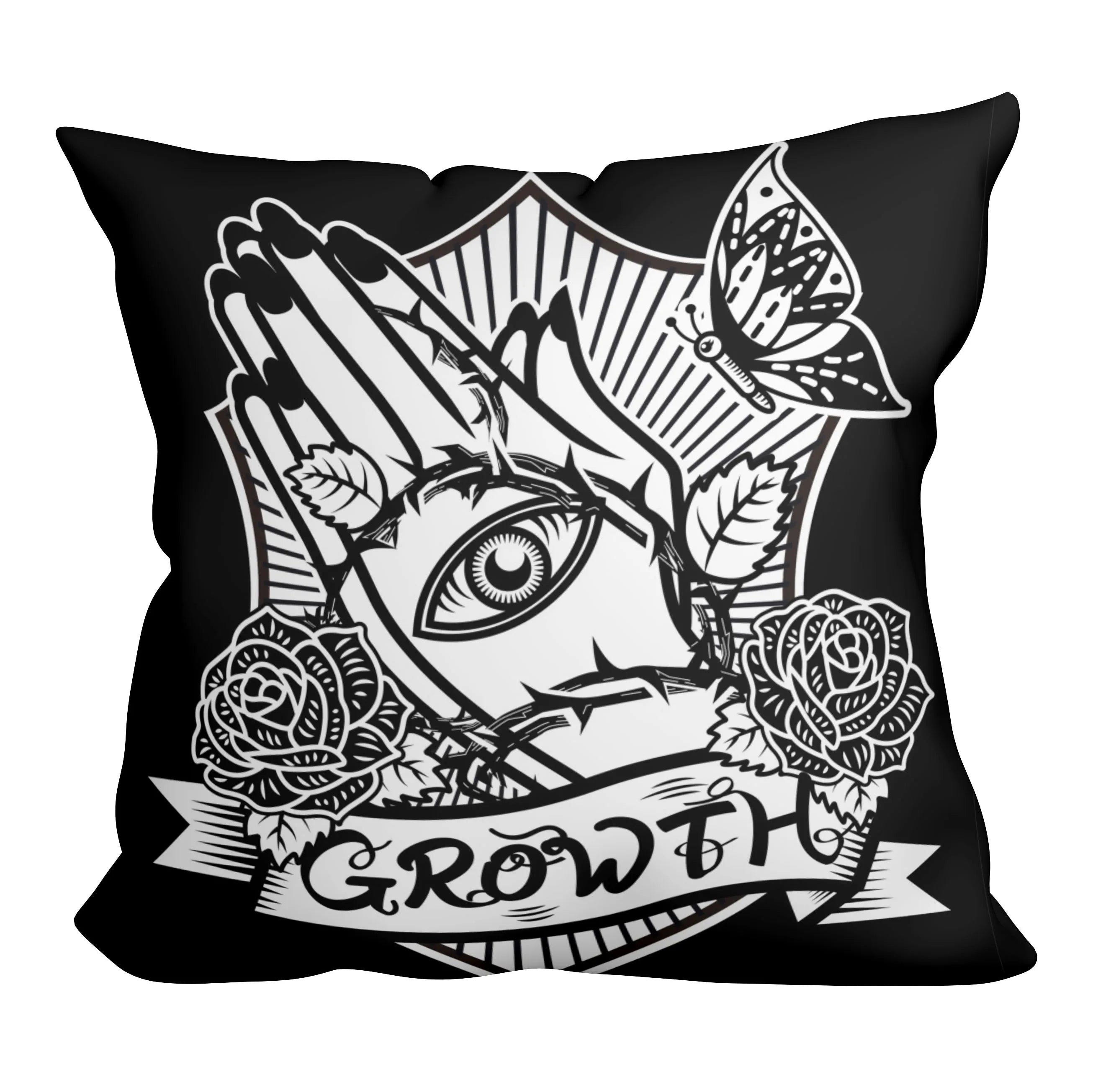 Custom Sublimated Abstract Eye Pattern Prayer Gesture Printed Rectangular Headrest Cushion for Comfortable Cushion Cover