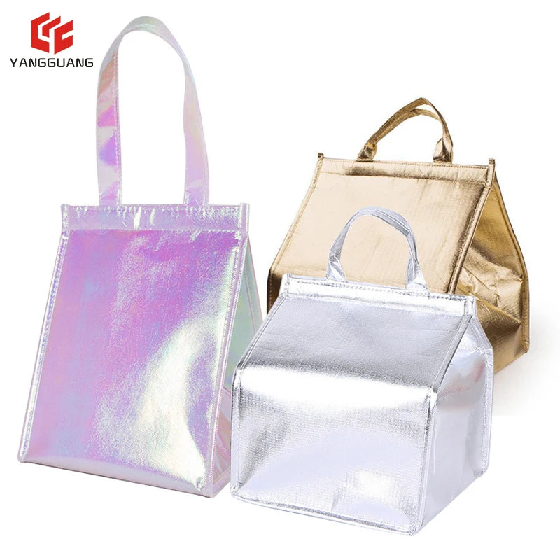 Resealable Non Woven Aluminum Foil Thermal Beauty  Insulated Lunch Cooler Bag Tote