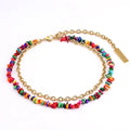 Boho Chic Beaded Necklace Stainless Steel with Tropical Hawaiian Beach Style Colorful Lucky Stone Gemstone Jewelry