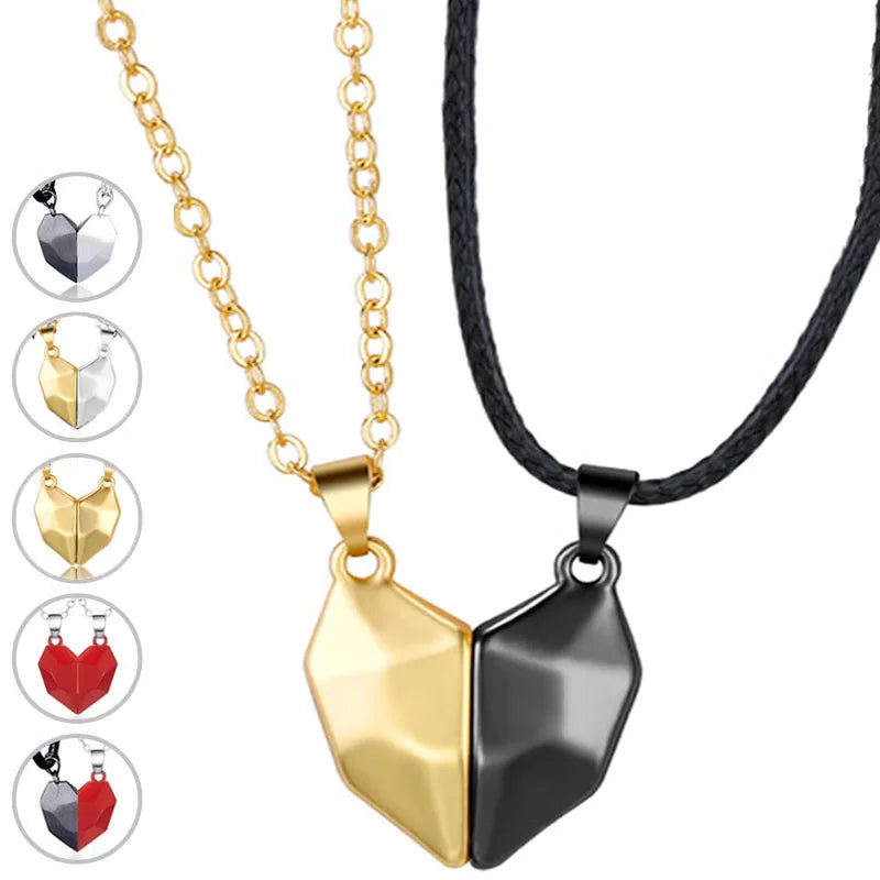 Couple Paired Magnetic Broken Heart Pendant Necklace for Couples Lover Best Friend Gift Wedding Valentine's Day Magnet Necklaces