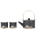 Japanese Coffee Hand Painted Stoneware Tea Pot and Ceramic Vintage Tea Cups Chinese