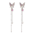 AA00353 Fashion Korean Shiny Butterfly Rhinestone Drop Earrings for Women Elegant Pearl Tassel Earring Party Jewelry