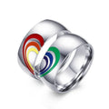 Heart Rainbow Theme Tungsten Steel+ IP Plate Ring Set for Couples Women Fashion Jewelry Rings