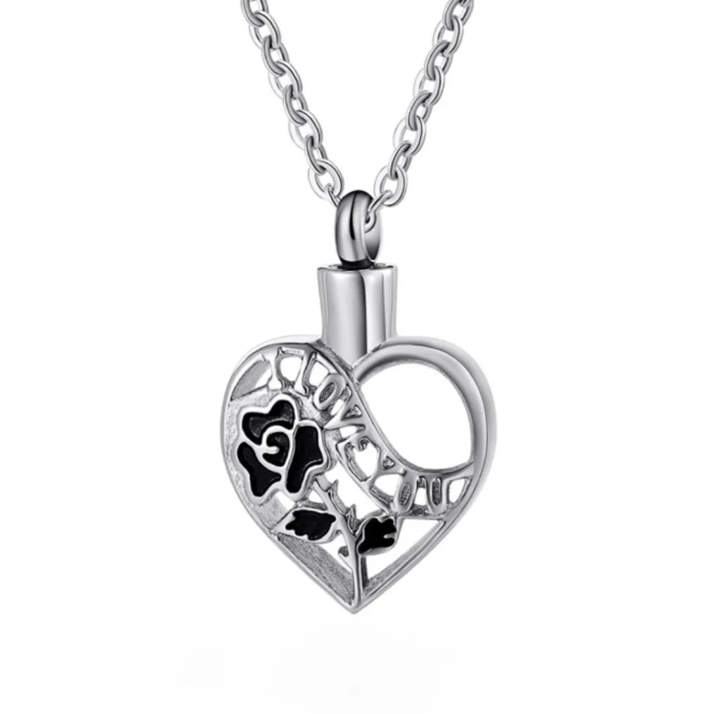 Hollow Heart Flower I Love You Urn Stainless Steel Rose Heart Memorial Urn Necklace Pendant Rose Keepsake Ashes Cremation Urn
