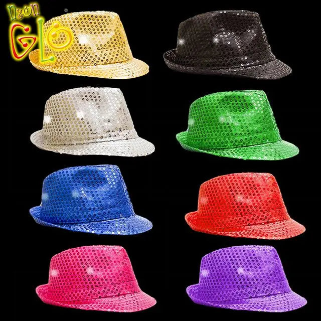 Wholesale LED Sequin Fedora Hat Colorful Flashing Lights for Graduation Valentine's Day New Year Thanksgiving Parties Set