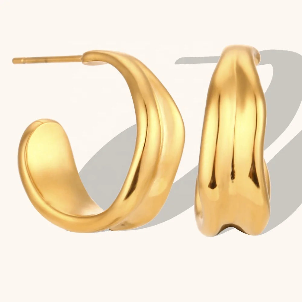 Dingran 2023 Popular Irregular Wave Hoop Earring Stainless Steel Gold Plated Chunky Earrings