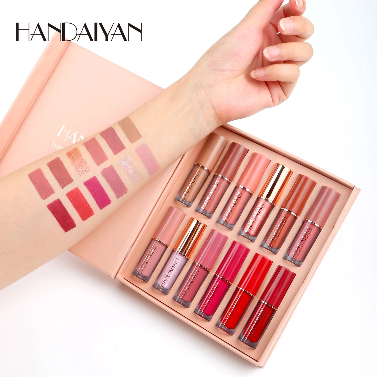 HANDAIYAN Glossy Plumping Vegan Lipgloss Base Private Label Vendor Custom LOGO Moisturizing Lipstick Kids Nude Lip Gloss Set