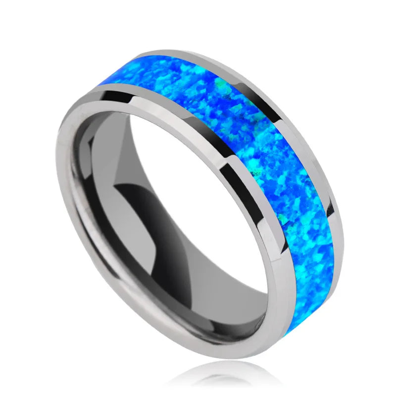 2023 New Fashion Classic Stainless Steel Inlaid Blue Charm Gemstone Men's Ring