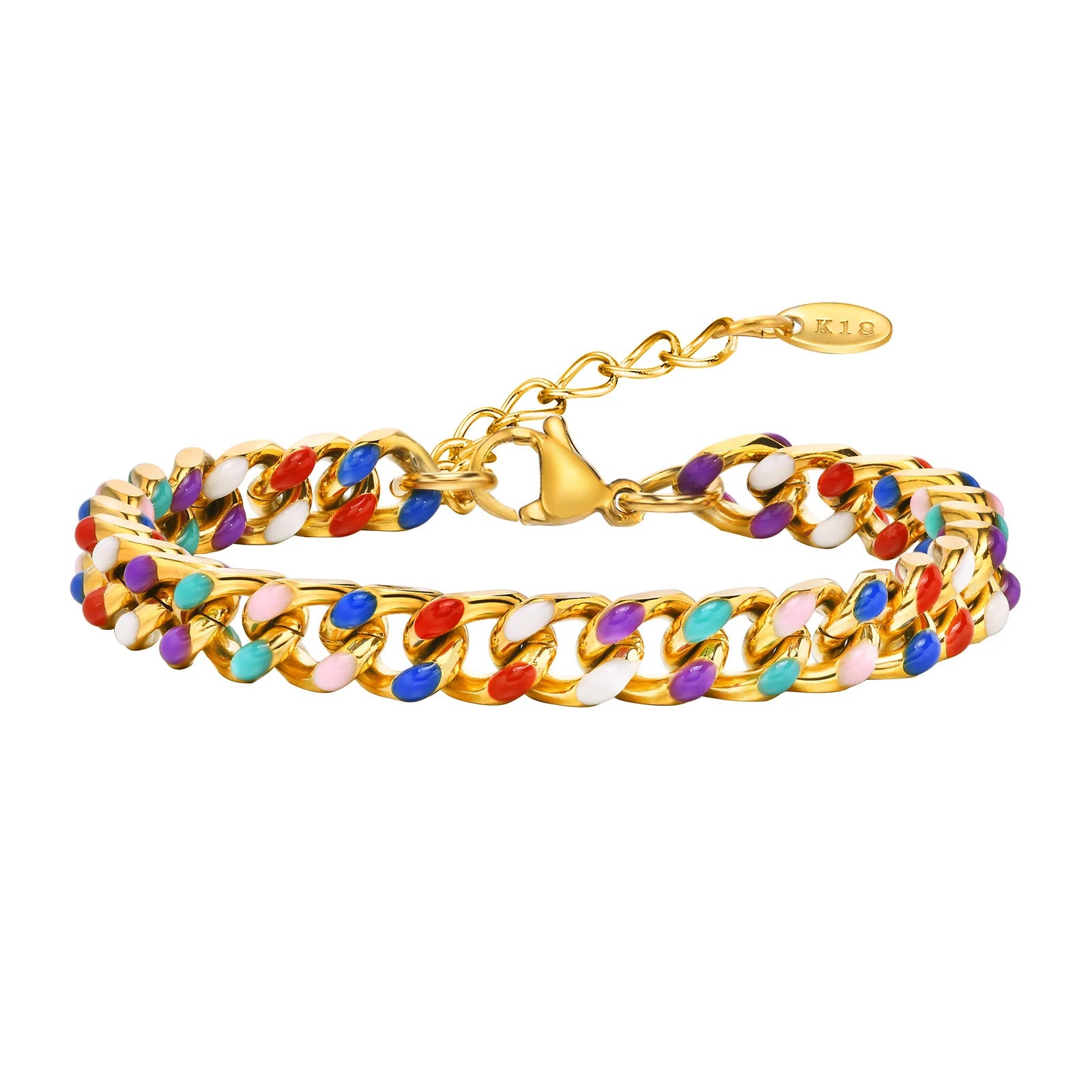 New Fashion Stainless Steel Colorful Enamel Cuban Chain Bracelet for Women