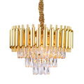 Vintage Gold K9 Crystal Chandelier Long Ceiling Light Fixture Adjustable Height Pendant for Living Room MegaBDM