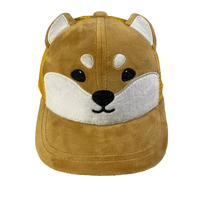 Cheap Custom Cartoon Shiba Inu 5 Panel Twill Mesh Hat with Silk Screen Printed Logo 100% Polyester Unisex Promotion