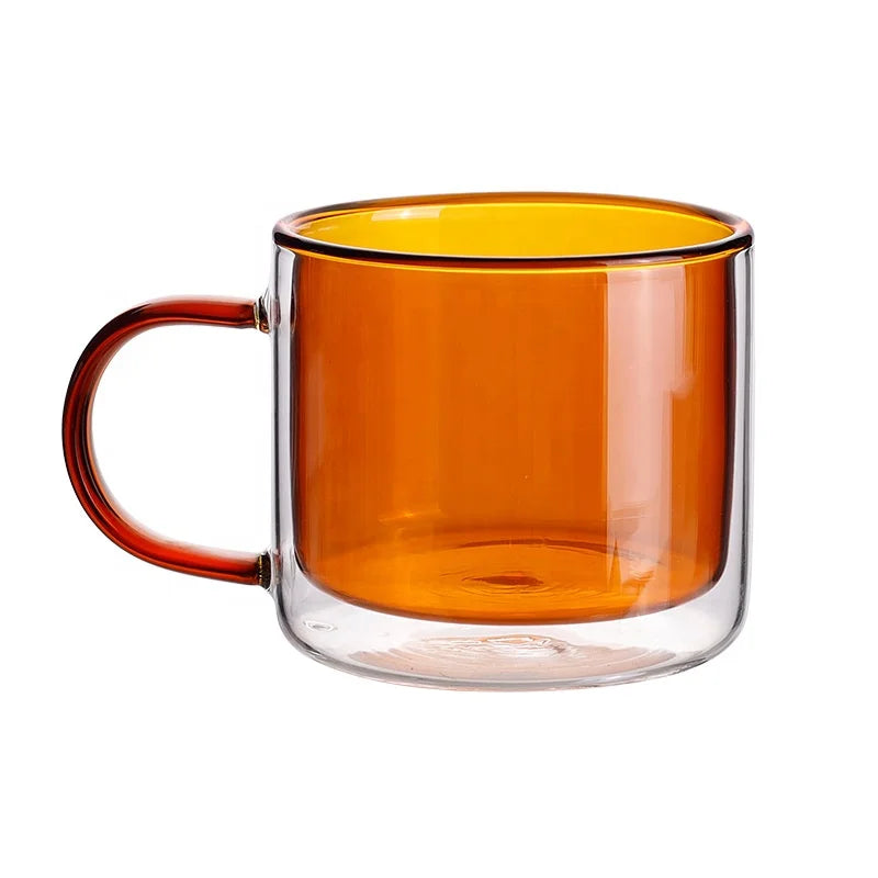 Hot Sale Household Transparent Cylindrical Coffee Mug Heat-resistant Colored Double Wall Glass Coffee Cup