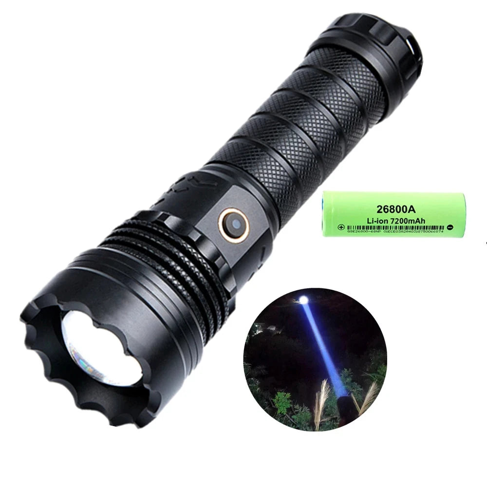High Power Long Range Flashlight Aluminum Alloy Zoom 26800 Rechargeable Battery Type-c Charging  Camping Torch