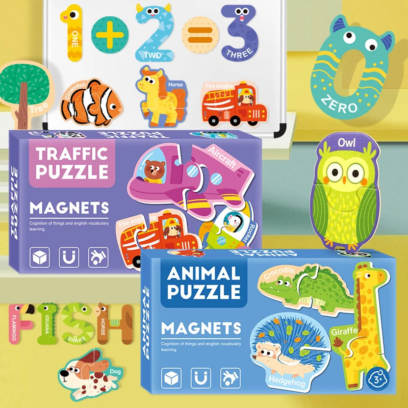 Zoo Magnetic Puzzle Farm Animals Recognize Shape 30pcs Paper Magnet Fridge Refrigerator for Boys Girls Kids