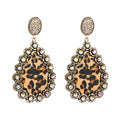 Bohemian Temperament Leopard Leather Rhinestone Diamonds Long Party Earrings Gifts For Women
