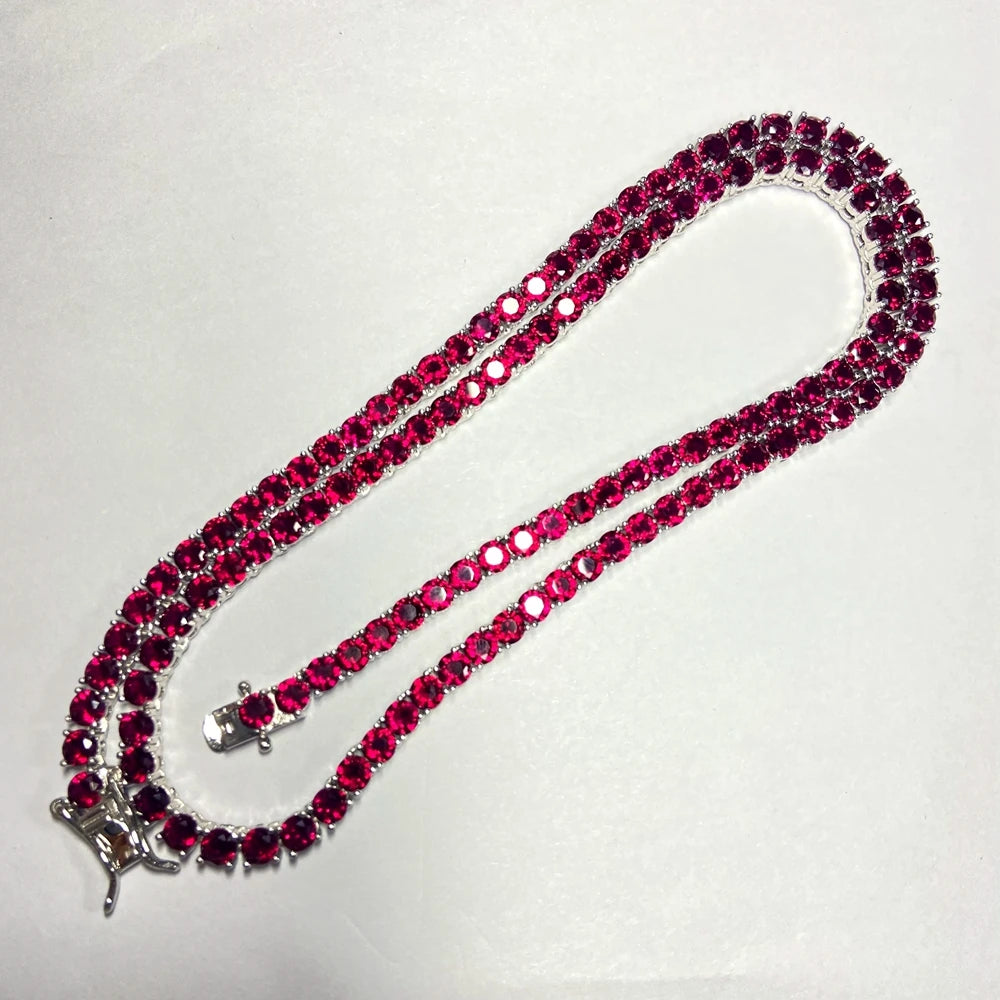 HQ GEMS S925 Sliver Plated White Gold 4mm Tennis Link  Lab Ruby Sapphire Stone Tennis Bracelet