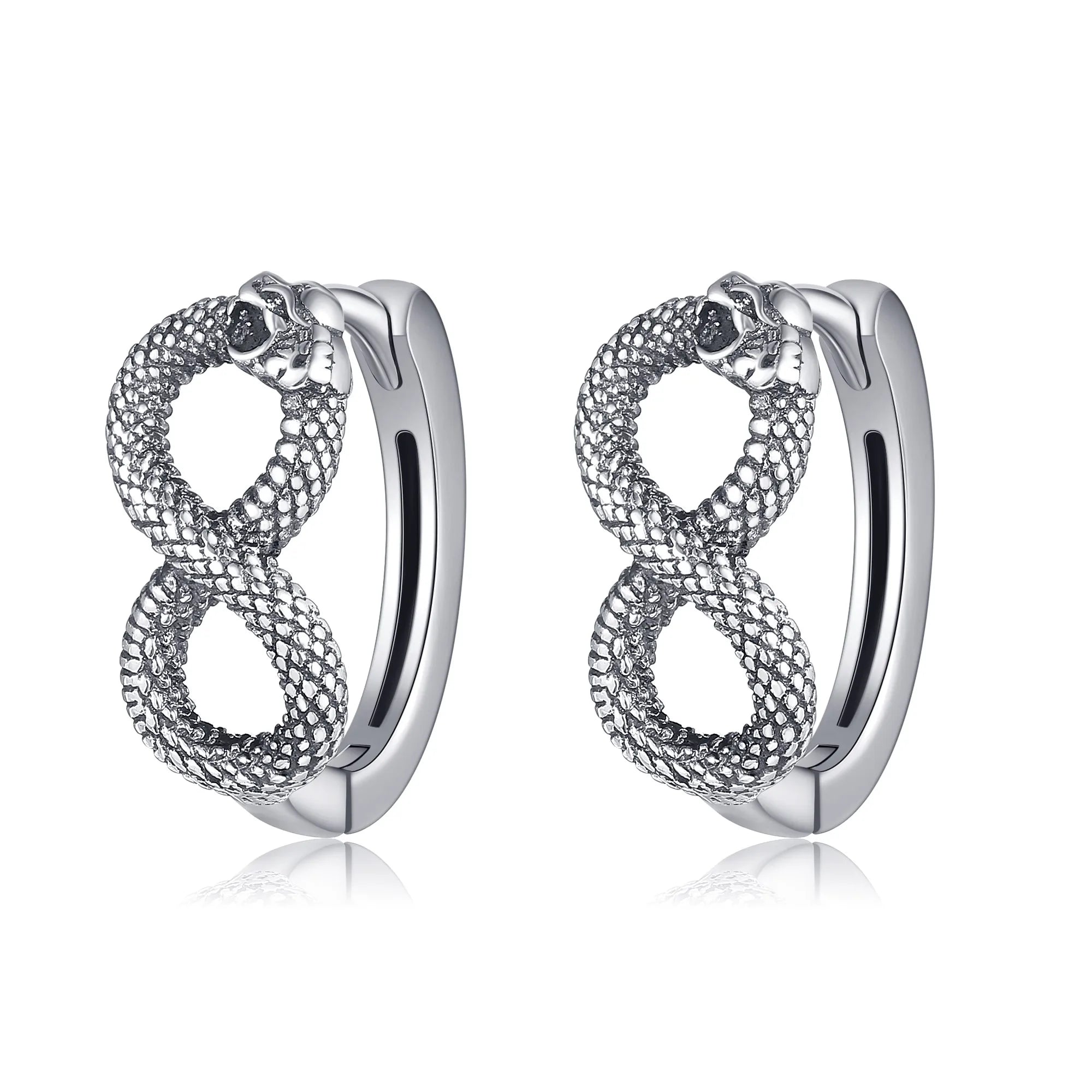 Fine Jewelry 925 Sterling Silver Oxidized Snake Infinity Hoop Earrings for Women