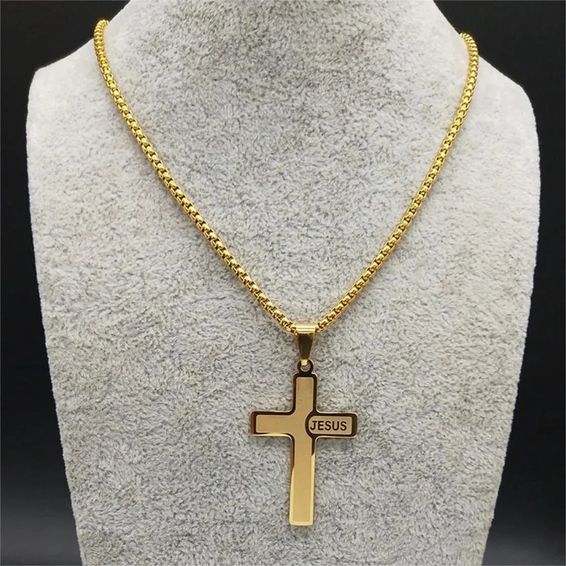 Trendy Gold-Plated Stainless Steel Cross Pendant Necklace Geometric Anniversary Party Wedding Engagement Gold Color