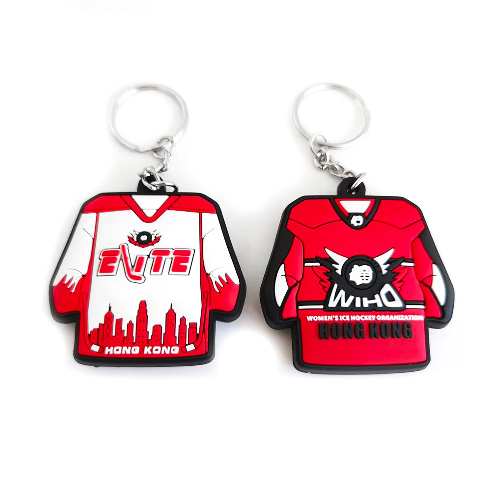 3D Jersey Shaped Rubber Key Charms for Ice Hockey Club Souvenir Custom Athlete's Sport Shirt Design Soft Pvc Keychain