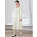 Elegant Style Two Piece Knitwear Women's Autumn U Collar Mid-length Sweater Dress Elastic Waist A-line Tassel Skirt for Women