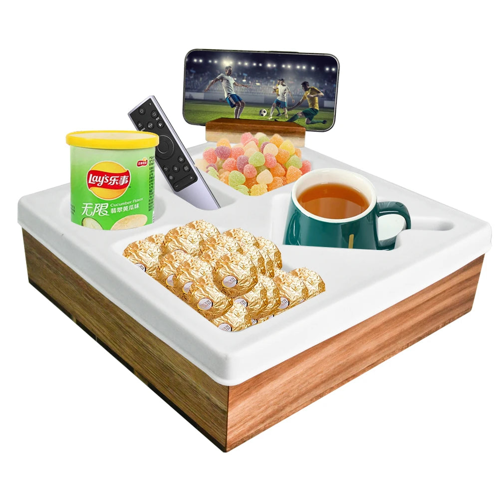 Handy Silicone Bamboo Couch Caddy with Rotatable Phone Holder Tray Organizer for Bed Car Seat Living Room-Use for Tools