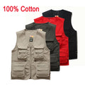 100%Cotton Men's Multi Pockets Cargo Vest for Climbing Shooting Photography Hooking Fisherman Journalist Fishing Vest Waistcoat