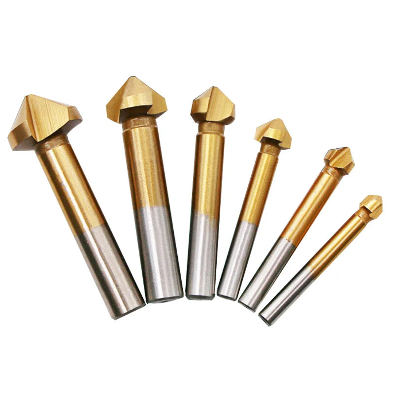 90 Degree Countersink Chamfer Drill Bit Round Shank Carpentry Woodworking Chamfering Cutter Remove Bur Drill Bit Set