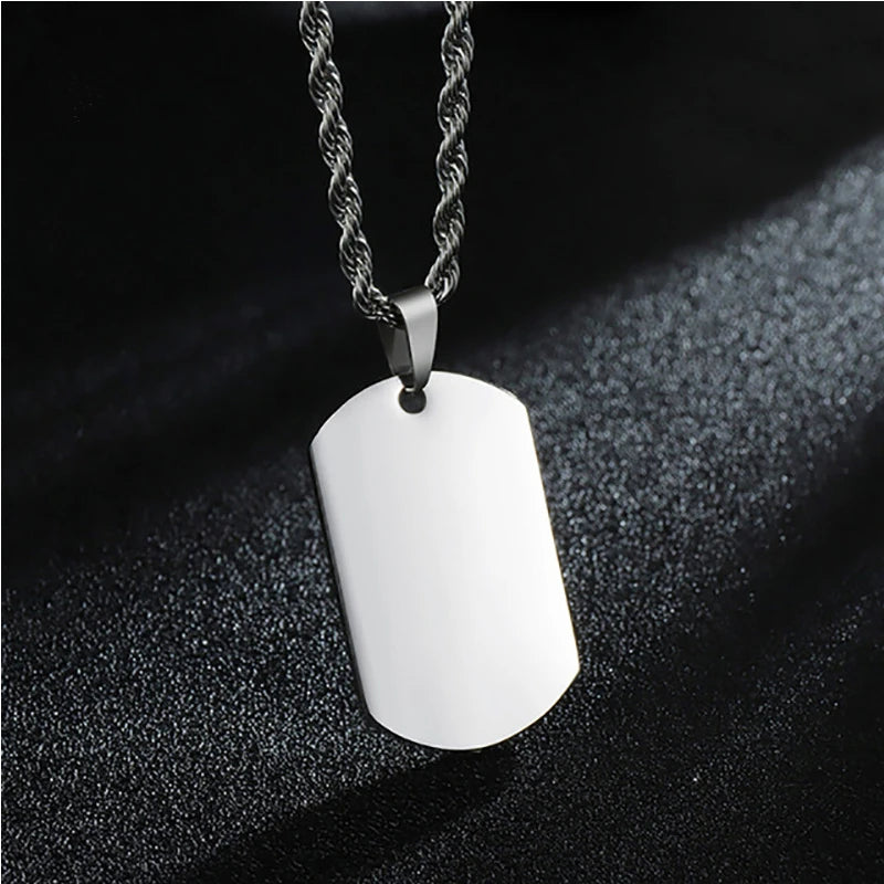 2025 New Lovers Blank Stainless Steel Disc Laser Engraving Twist Chain Pendant Fashion Jewelry Necklace