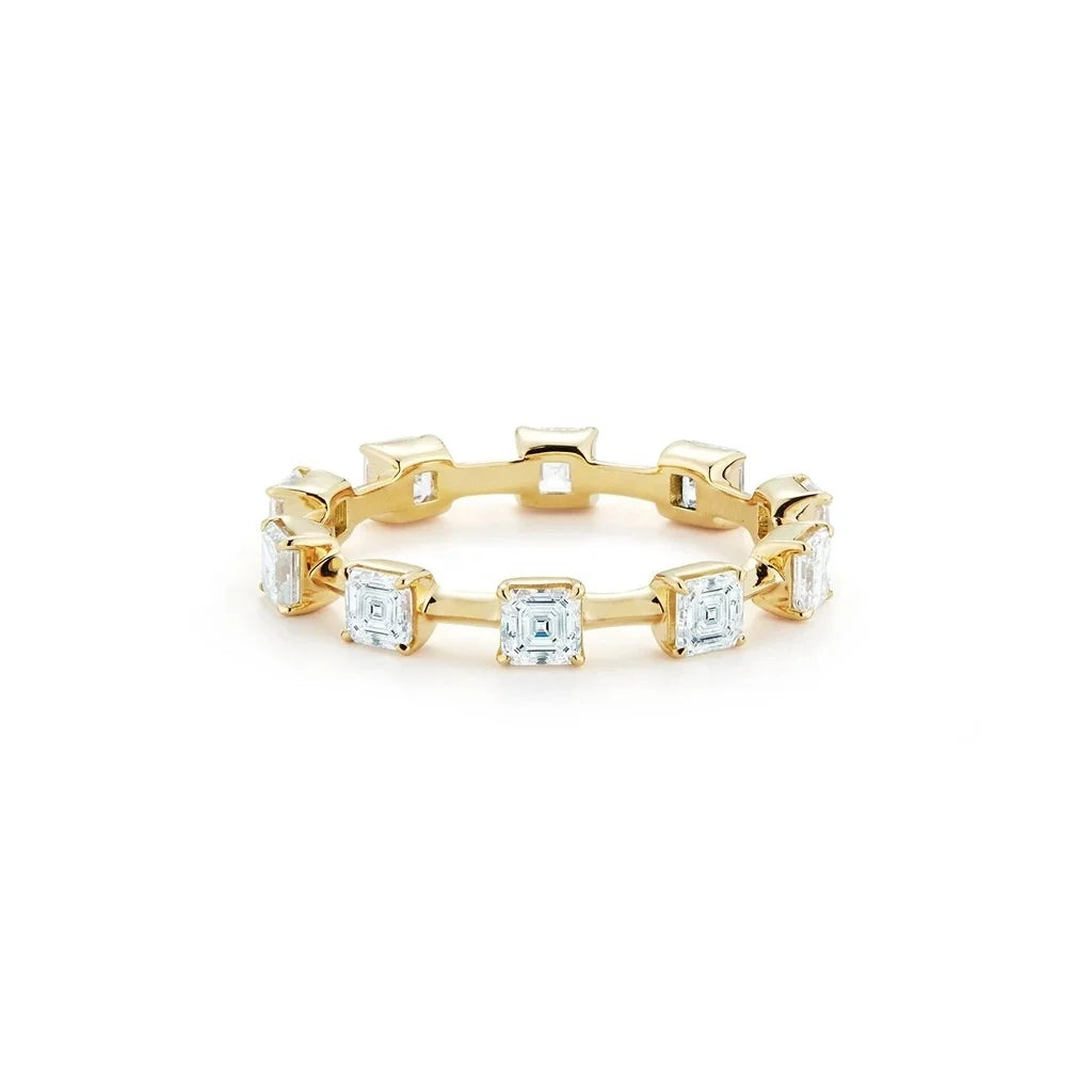 LOZRUNVE 925 Sterling Silver Emerald Cut Square CZ Stone Eternity Band Ring 18k Gold Plated