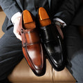 Italian Brogue Shoes Hand-painted Double Buckle Monk Men's Casual Loafers Business Shoes Cowhide Glossy