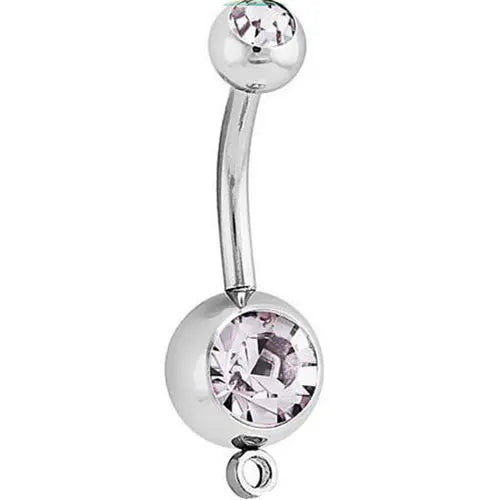 Double Gem Belly Button Ring with Add-a-Charm Stainless Steel Body Jewelry for Children and Adults for Wedding or Engagement