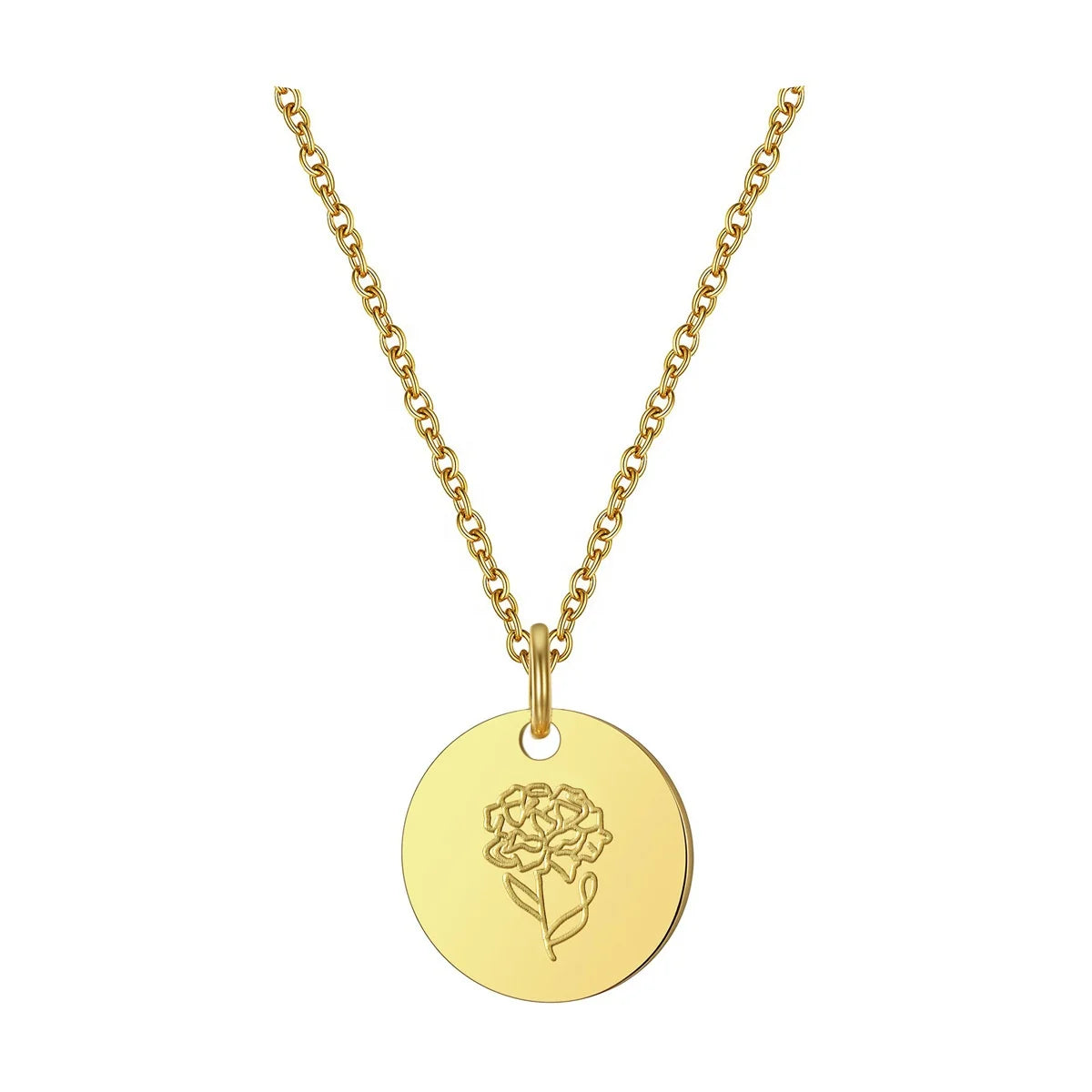 Customized Beaded Necklace with Birth Flower Engraved for Women Stainless Steel 18K Gold  Plated 12 Month Birth Flower Necklace