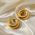 Wholesale Women's Trendy Stainless Steel Hoop Earrings 18k Gold Plated Geometric CC Design Fashion Jewelry