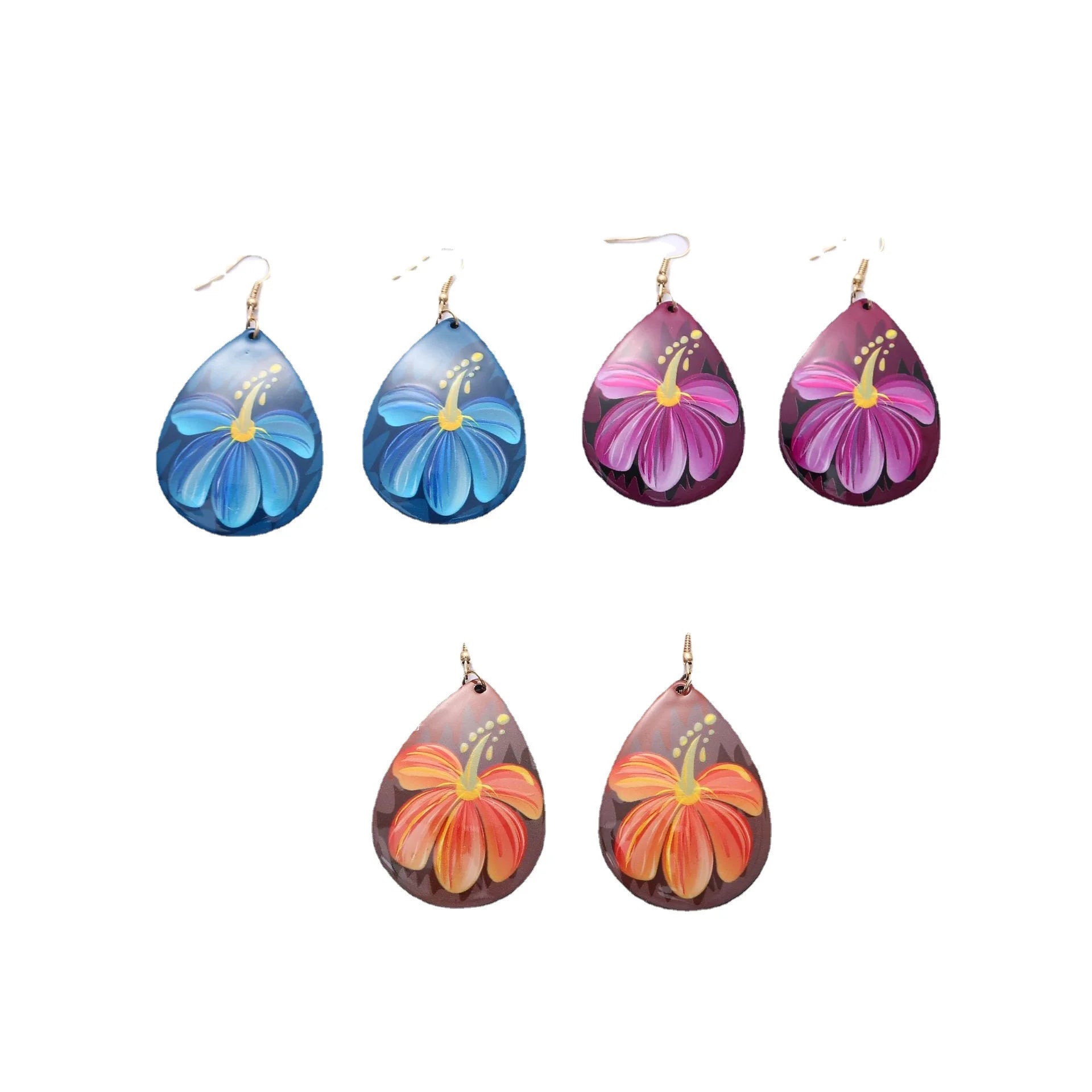 2022 Fashion Water Drop Pendant Earrings Vintage Acrylic Earrings Ethnic Style Tropical Flowers Earrings for Women