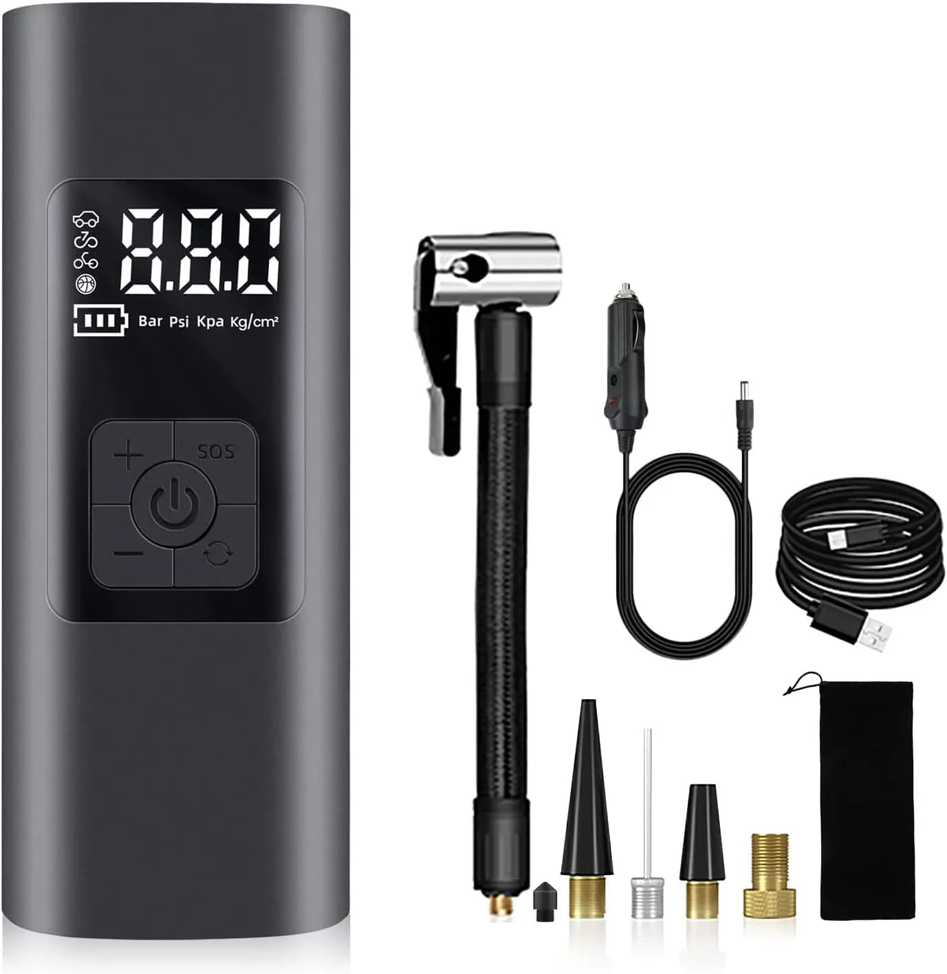 2021 New SOS Bike Ball Tire Mini Digital LED DC 24V Portable Rechargeable Wireless High Pressure Electric Car Air Pump