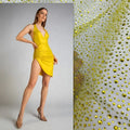 Luxury Citrine Grid Mesh with Yellow Rhinestones Tulle Fabric for Dresses and Shoes