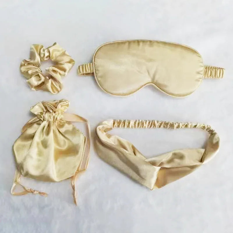 Hot Selling 4-Piece Silk Eye Mask Set with Elastic Strap Earplugs Cloth Bag for Daily Protection Work Travel Sleep