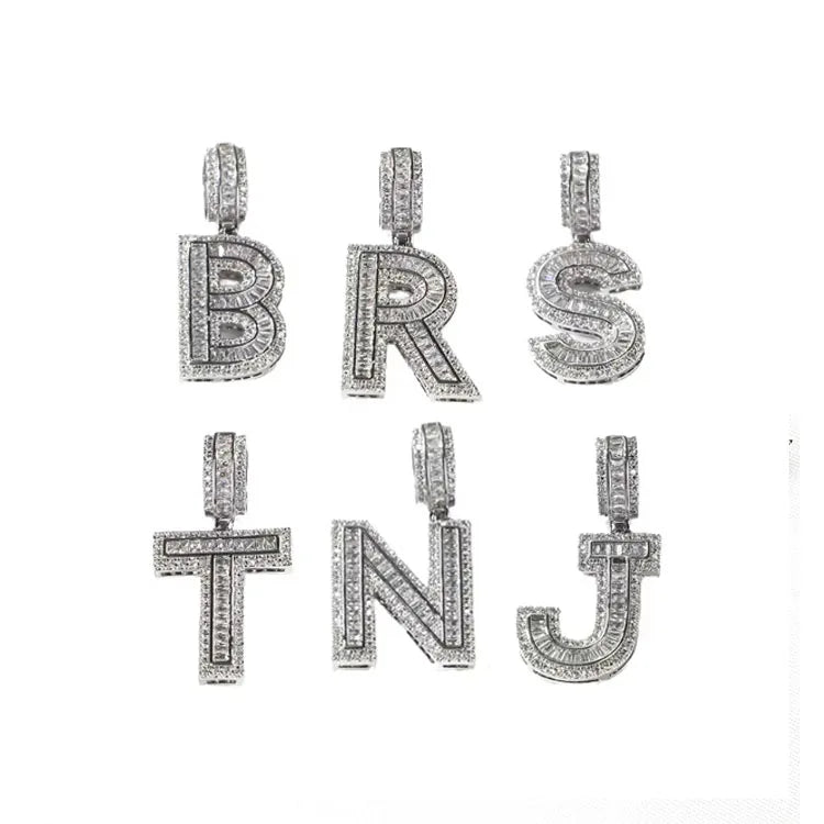 NS1394K Stainless Steel Rope Chain Necklace for Kids Shiny Zircon Letter Cute Initial Pendant Hiphop Necklace