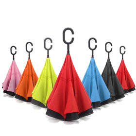 Wholesale Manual Open Waterproof 190T Pongee Fabric Upside Down Inverted Double Layer Windproof Custom logo Straight Umbrella