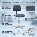 KEXING ESD Fabric Chair Soft Grey Height Adjustable Anti-static Lab Stool for School Workshop Lab Furniture Modern Design 1 Year