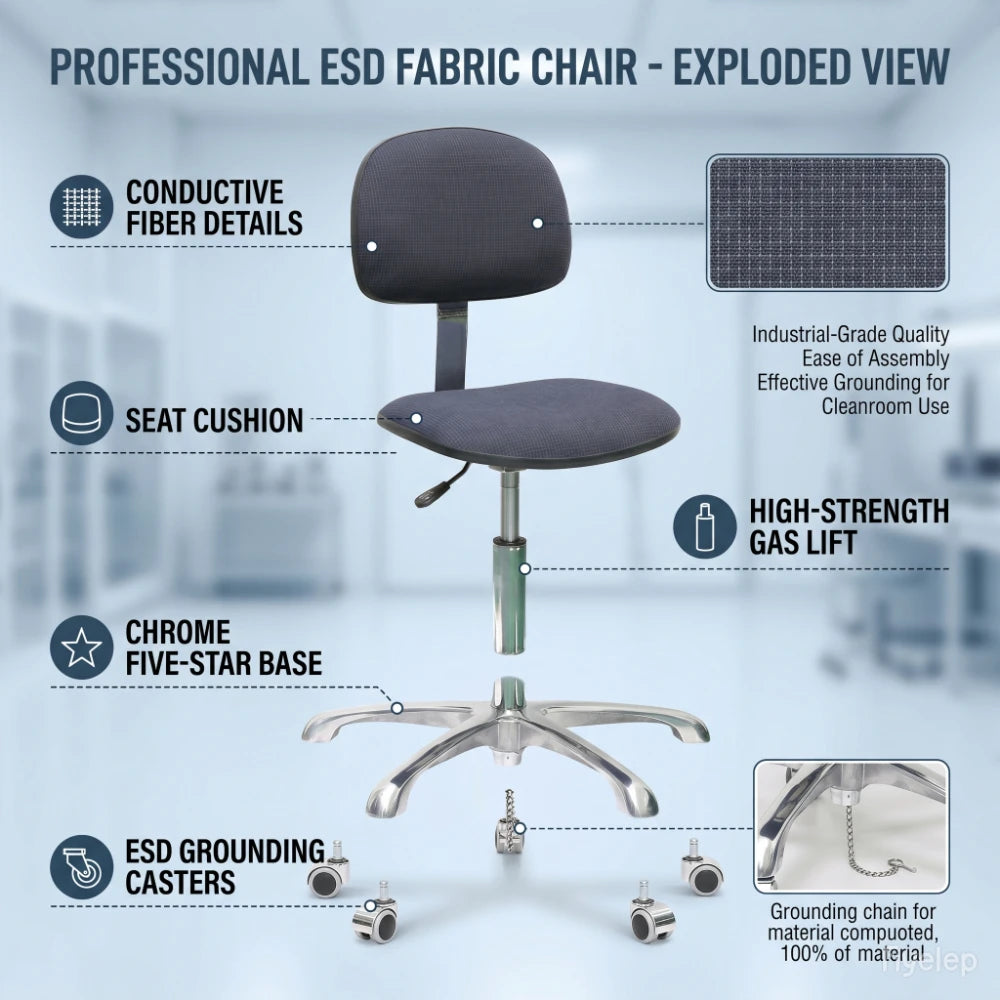 KEXING ESD Fabric Chair Soft Grey Height Adjustable Anti-static Lab Stool for School Workshop Lab Furniture Modern Design 1 Year